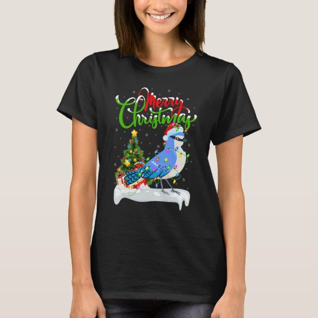 Blue Jay Bird   Xmas Decoration Santa Blue Jay Chr T Shirt (Framsida)