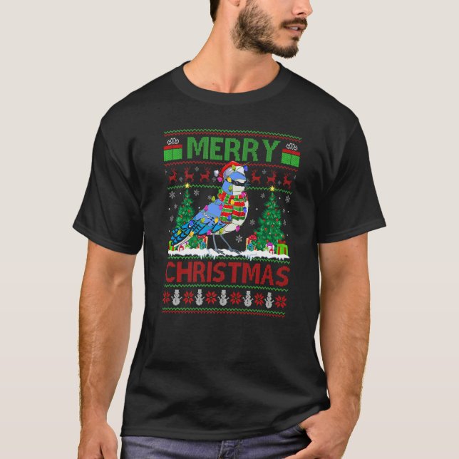 Blue Jay Bird  Xmas Tree Ugly Santa Blue Jay Chris T Shirt (Framsida)