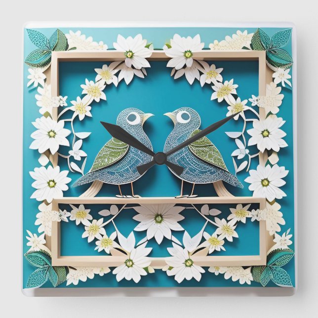 Blue Jay Birds Papper Art Fyrkantig Klocka (Framsida)