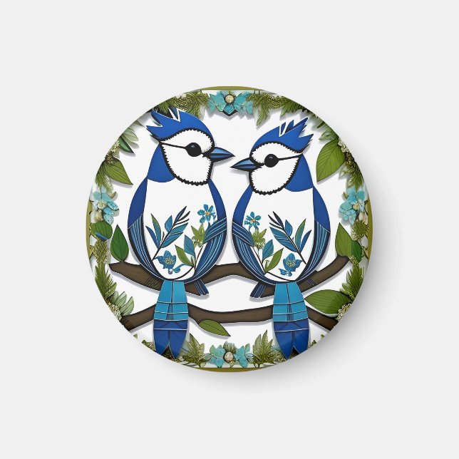 Blue Jay Birds Papper Art Magnet (Framsidan)
