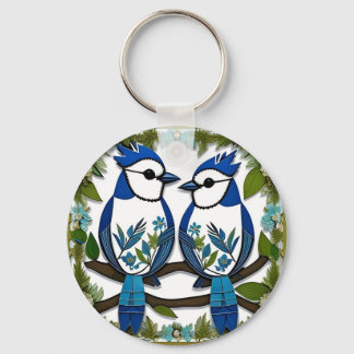 Blue Jay Birds Papper Art Nyckelring