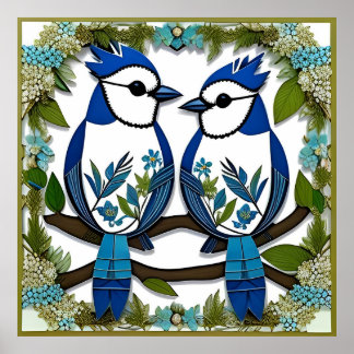 Blue Jay Birds Papper Art Poster