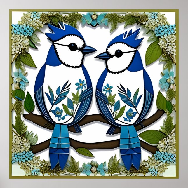 Blue Jay Birds Papper Art Poster (Framsidan)