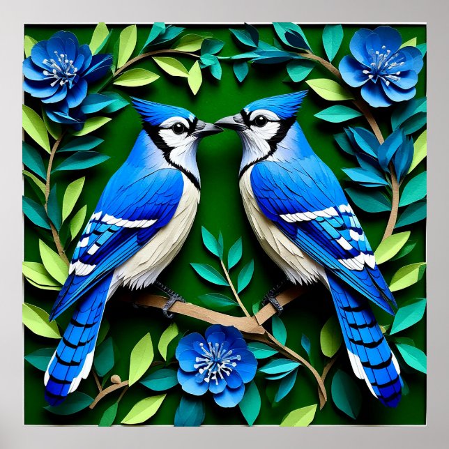 Blue Jay Birds Papper Art Poster (Framsidan)