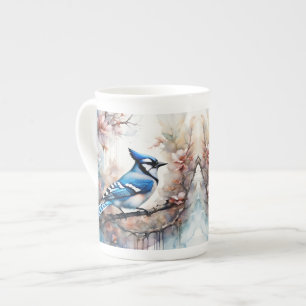 Blue Jay Cherry Blommars vattenfärg Benporslin Mugg