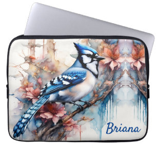 Blue Jay Cherry Blommars vattenfärg Laptop Fodral