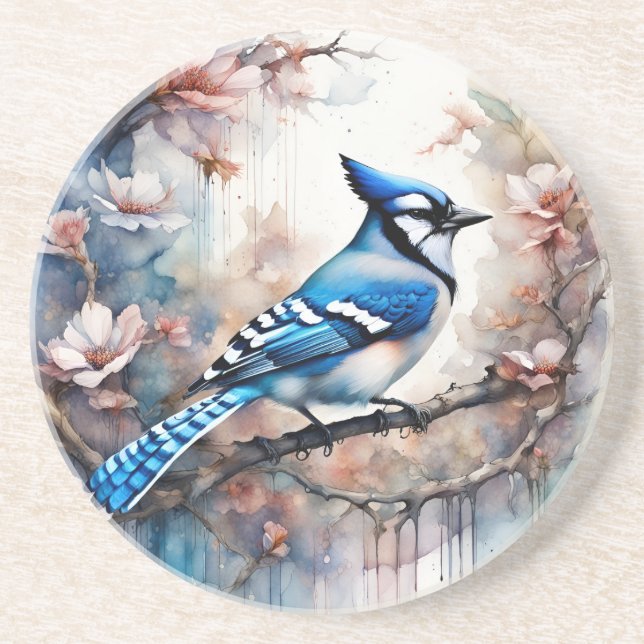 Blue Jay Cherry Blommars vattenfärg Underlägg (Framsidan)