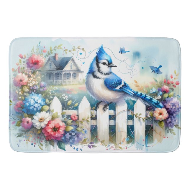 Blue Jay Cottage Garden Fence Scene Badrumsmatta (Framsidan)