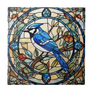 Blue Jay Faux Stached Glass Bluejay Bird Kakelplatta