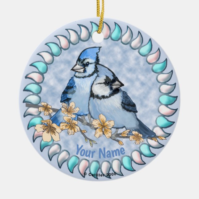 Blue Jay Gren Julgransprydnad Keramik (Framsidan)