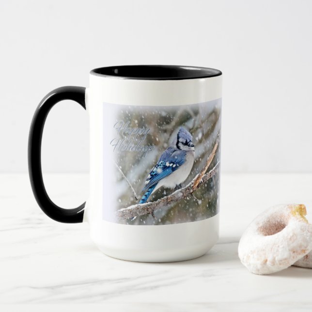 Blue Jay i Snö jul Helgdag Mugg (Med munk)