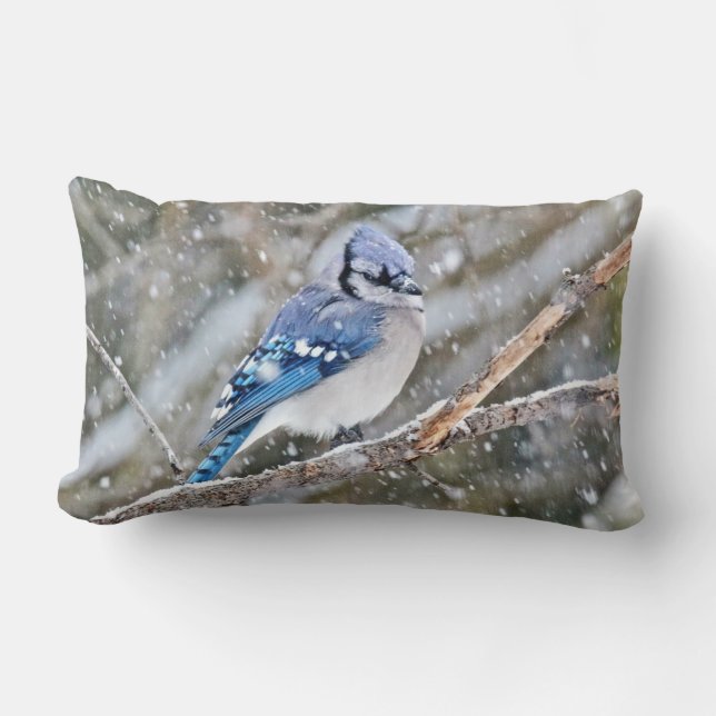 Blue Jay i Snowstorm Lumbarkudde (Framsida)