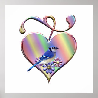 Blue Jay i Söt Heart Poster
