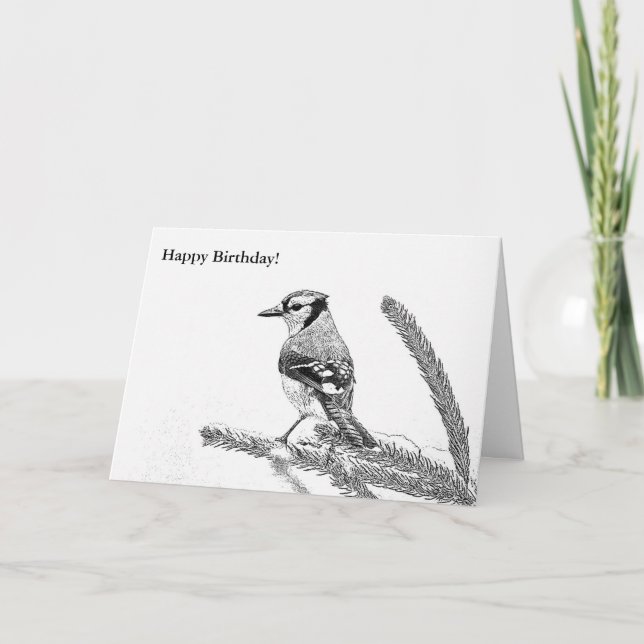 Blue Jay in Winter Sketch Birthday Card Kort (Framsida)