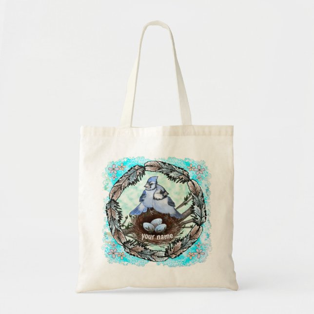 Blue Jay Nest Tote Bag Tygkasse (Framsidan)