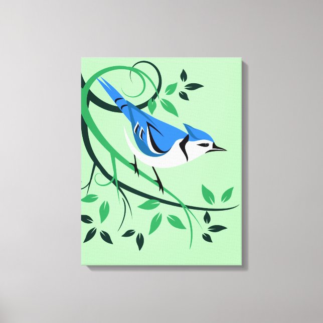 Blue Jay On Gren Art Canvastryck (Framsida)