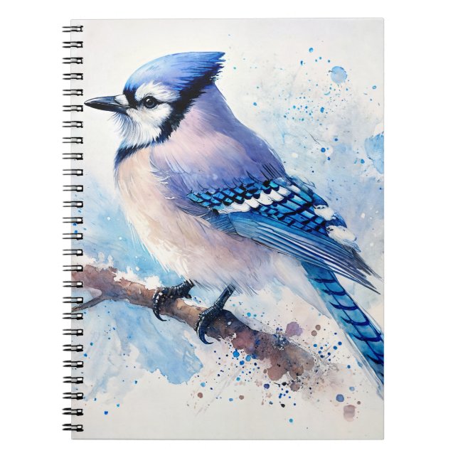 Blue Jay On Gren Watercolor Painting Anteckningsbok (Framsidan)