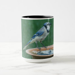 Blue Jay på Bird Bath Bird Photography 15oz Coffee Mugg