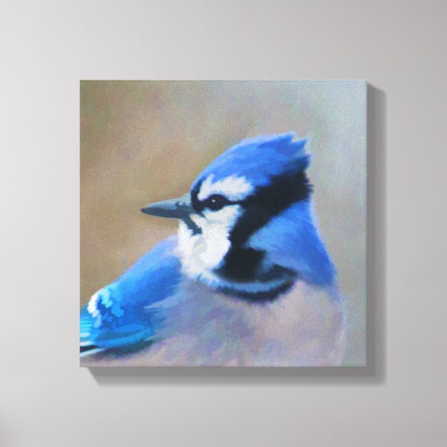 Blue Jay Painting - Original Bird Art Canvastryck (Framsida)