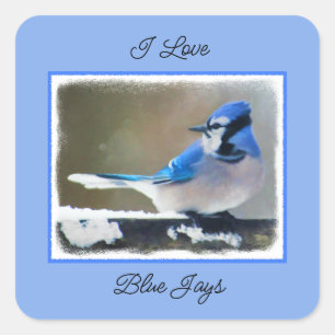 Blue Jay Painting - Original Bird Art Fyrkantigt Klistermärke