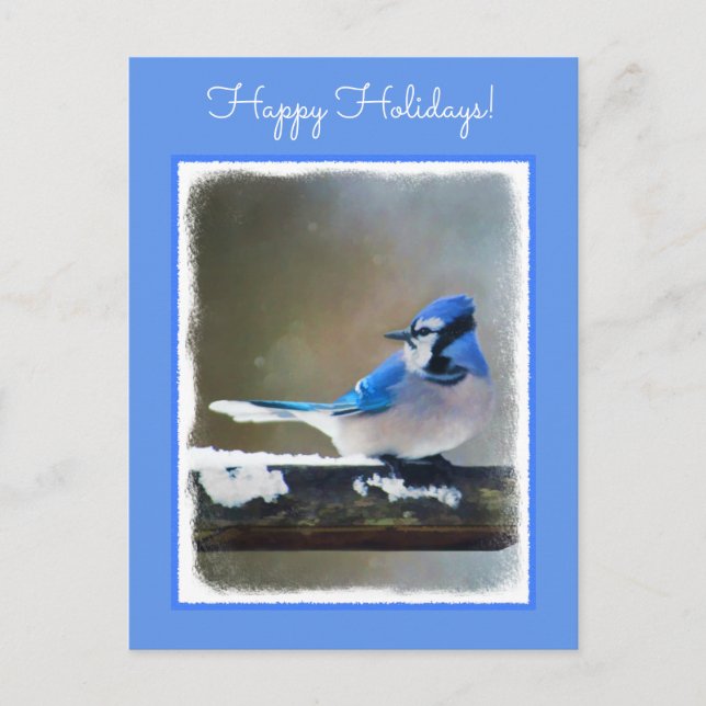 Blue Jay Painting - Original Bird Art Helg Vykort (Framsida)