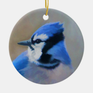 Blue Jay Painting - Original Bird Art Julgransprydnad Keramik