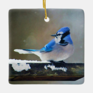 Blue Jay Painting - Original Bird Art Julgransprydnad Keramik