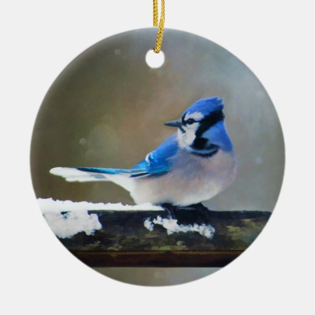 Blue Jay Painting - Original Bird Art Julgransprydnad Keramik (Framsidan)