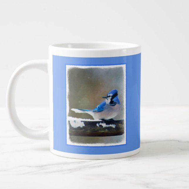 Blue Jay Painting - Original Bird Art Jumbo Mugg (Vänster)