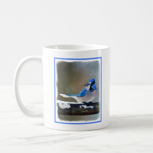 Blue Jay Painting - Original Bird Art Kaffemugg (Vänster)