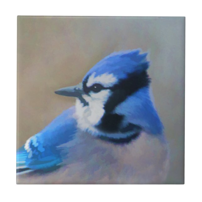 Blue Jay Painting - Original Bird Art Kakelplatta (Framsidan)