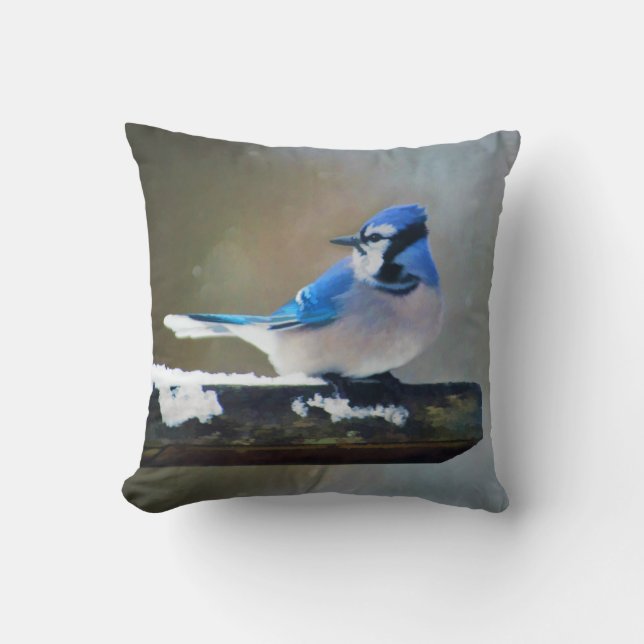 Blue Jay Painting - Original Bird Art Kudde (Framsida)