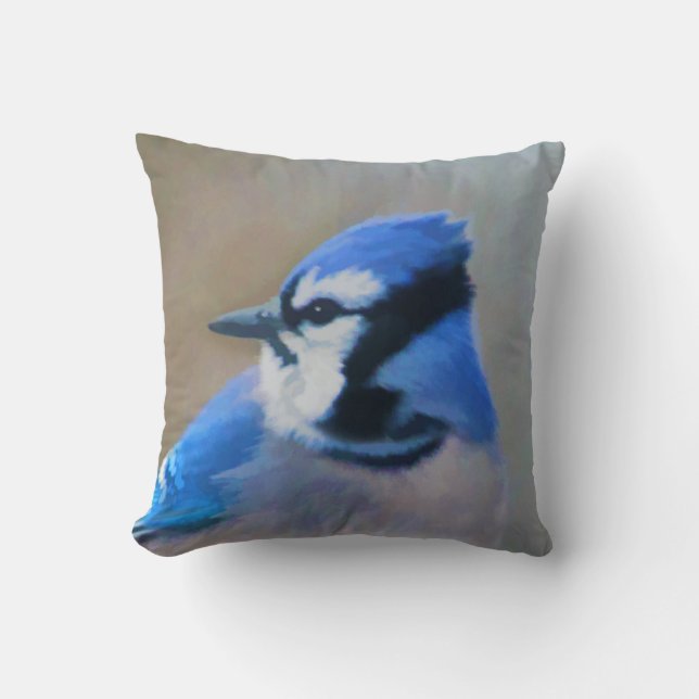 Blue Jay Painting - Original Bird Art Kudde (Framsida)