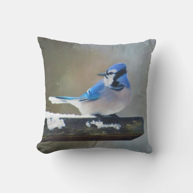 Blue Jay Painting - Original Bird Art Kudde (Framsida)
