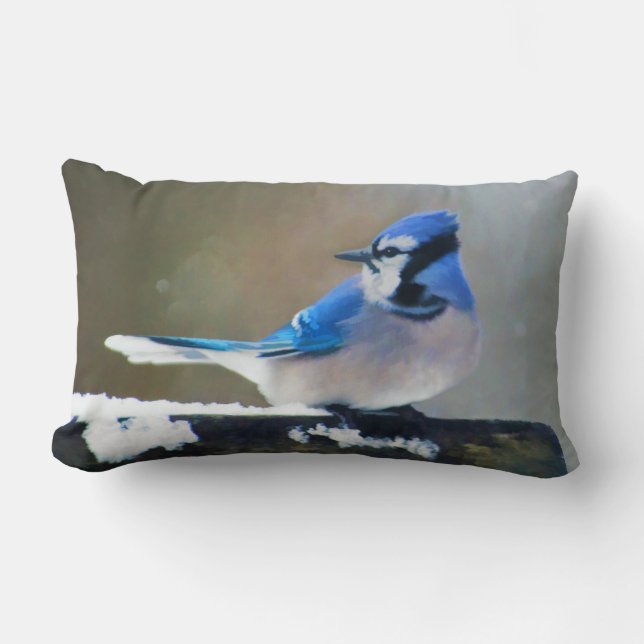 Blue Jay Painting - Original Bird Art Lumbarkudde (Framsida)