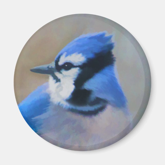 Blue Jay Painting - Original Bird Art Magnet (Framsidan)