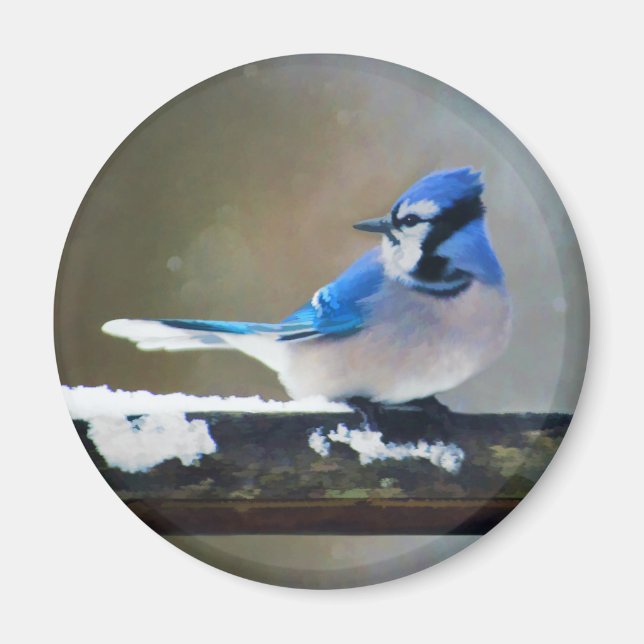 Blue Jay Painting - Original Bird Art Magnet (Framsidan)