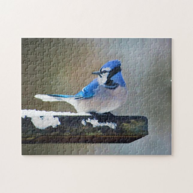 Blue Jay Painting - Original Bird Art Pussel (Horisontell)