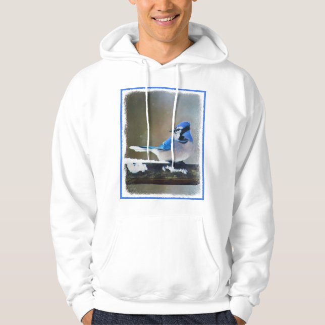 Blue Jay Painting - Original Bird Art Sweatshirt Med Luva (Framsida)