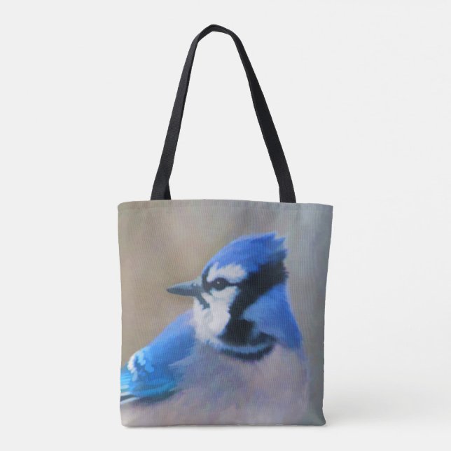 Blue Jay Painting - Original Bird Art Tygkasse (Baksida)