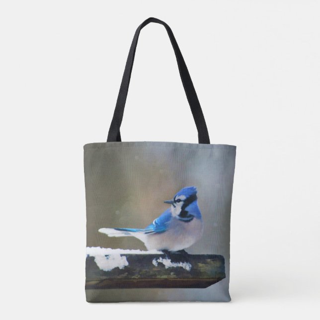Blue Jay Painting - Original Bird Art Tygkasse (Baksida)