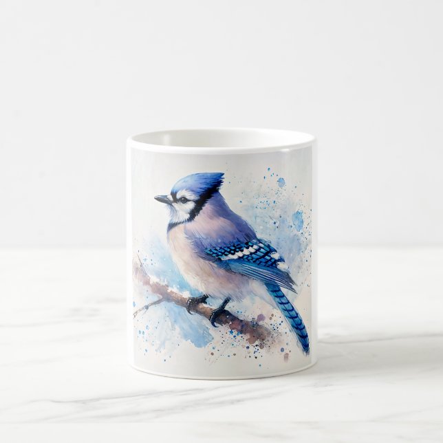 Blue Jay Perched på Gren Art Kaffemugg (Center)