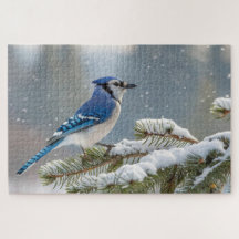 Blue Jay Snö Puzzle - Winter Bird Nature Art