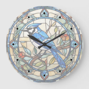 Blue Jay Stached Glass Bluejay Bird Clock Stor Klocka