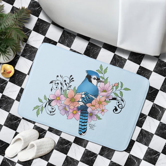 Blue Jay Vår blommor Badrumsmatta (Skapare uppladdad)