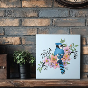 Blue Jay Vår blommor Kakelplatta
