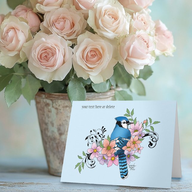 Blue Jay Vår blommor Kort (Skapare uppladdad)