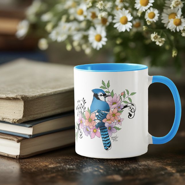 Blue Jay Vår blommor Mugg (Skapare uppladdad)