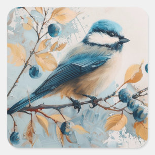 Blue Jay Watercolor Art Fyrkantigt Klistermärke