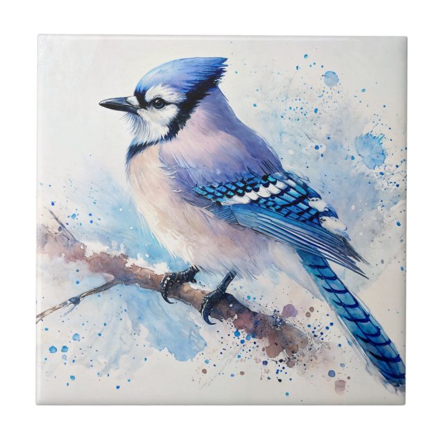 Blue Jay Watercolor Art Kakelplatta (Framsidan)